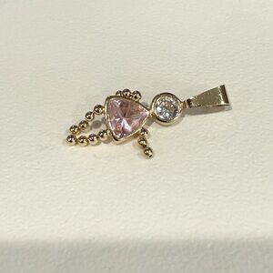 14k Gold Girl Pendant with Pink Sapphire Triangle Stone and CZ